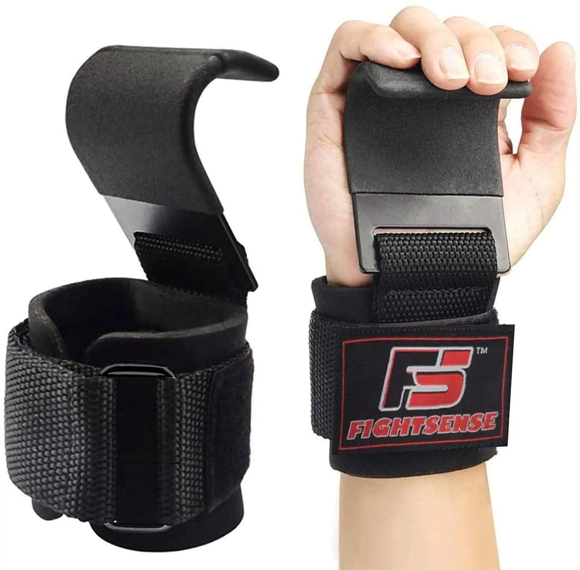 Heavy Duty Pro Metal Weight Lifting Gym Steel Hooks Pair Straps Wraps Hand Bar Bodybuilding Training Workout Black