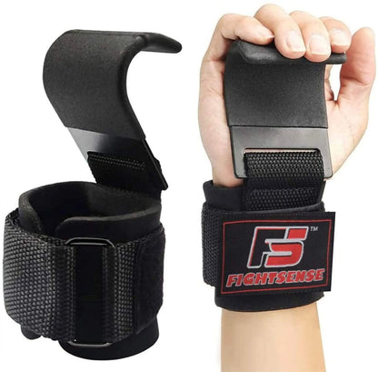 Heavy Duty Pro Metal Weight Lifting Gym Steel Hooks Pair Straps Wraps Hand Bar Bodybuilding Training Workout Black