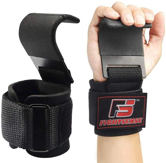 Heavy Duty Pro Metal Weight Lifting Gym Steel Hooks Pair Straps Wraps Hand Bar Bodybuilding Training Workout Black