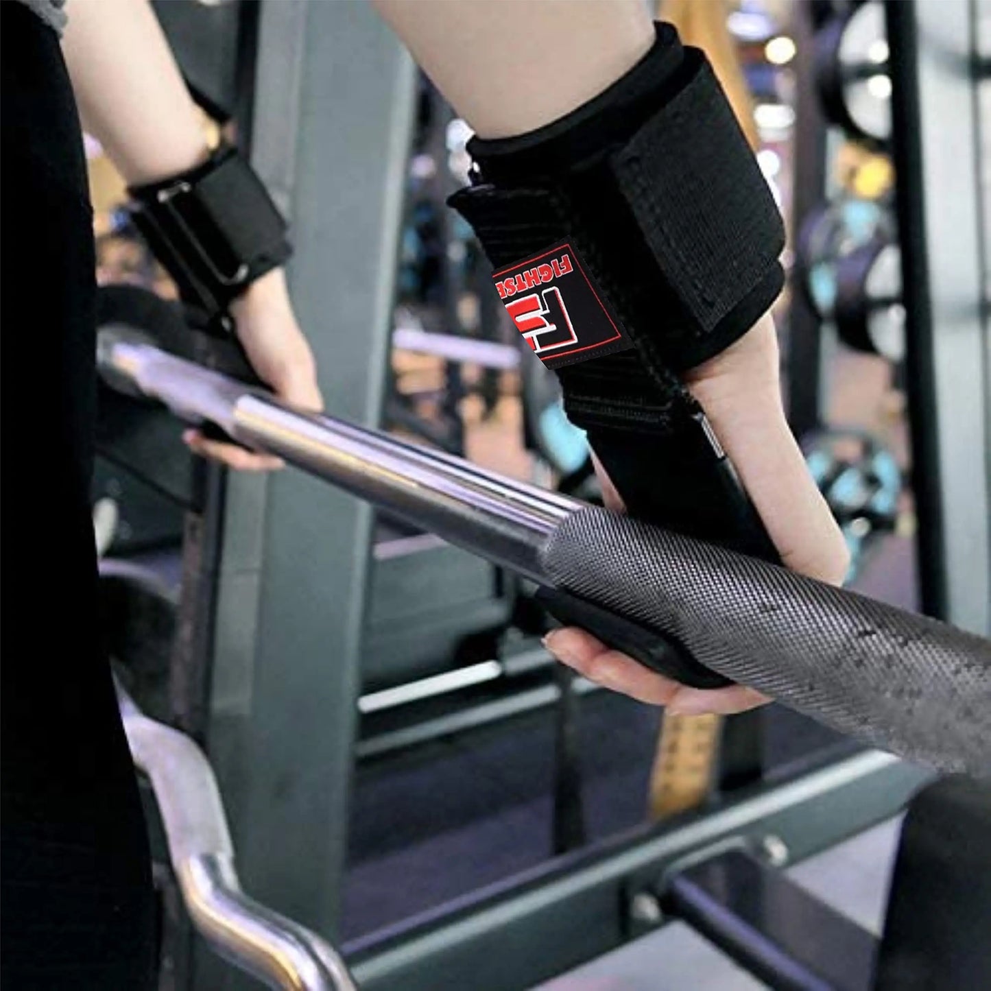 Heavy Duty Pro Metal Weight Lifting Gym Steel Hooks Pair Straps Wraps Hand Bar Bodybuilding Training Workout Black