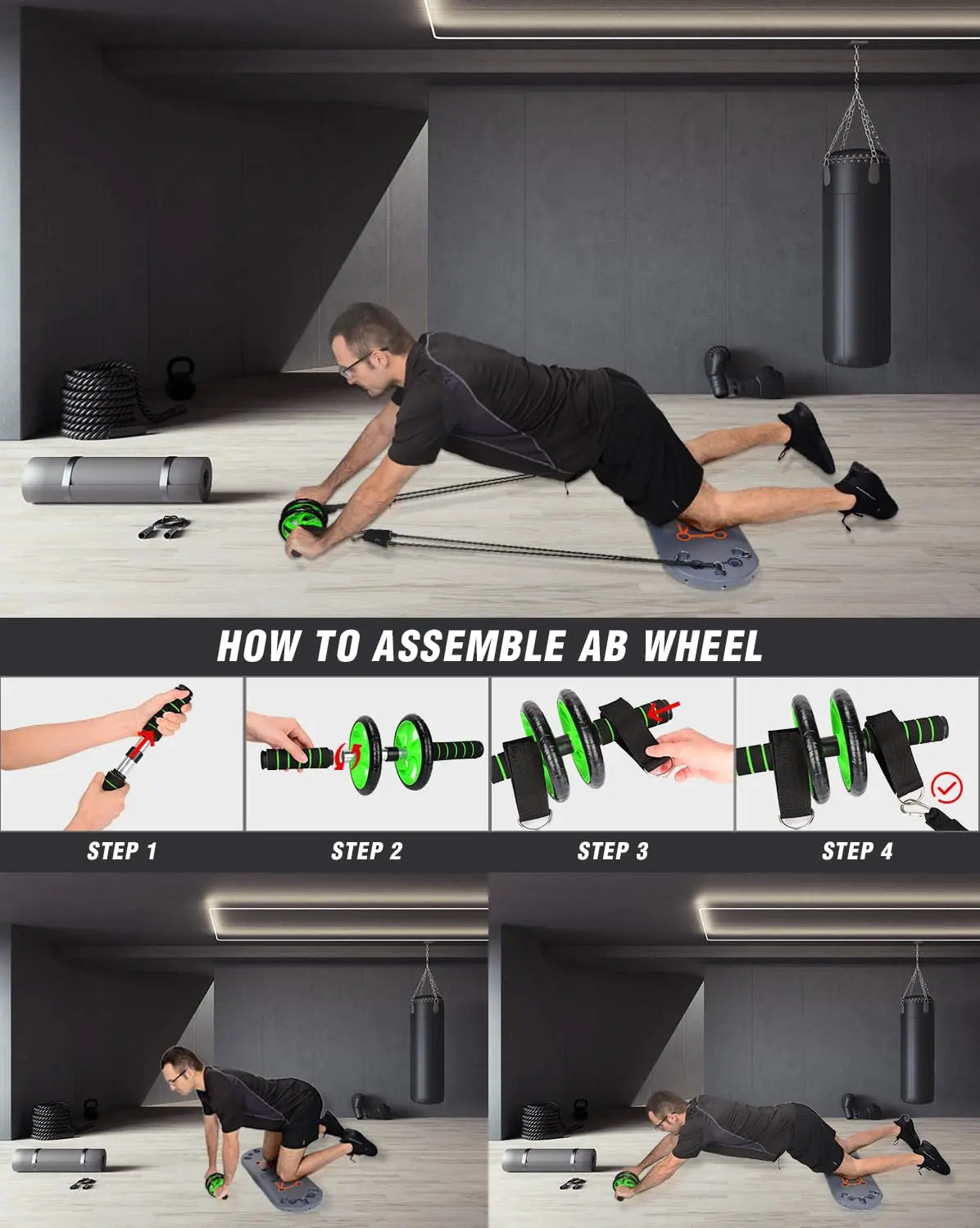 Home Workout Equipment 27-In-1 Portable Gym Set with Push-Up Board Resistance Bands Ab Roller Wheel Pilates Bar for Effective Fitness Goals