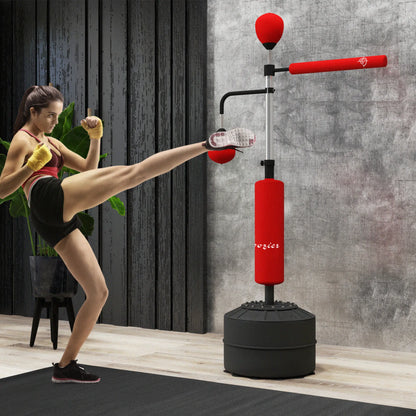 Soozier 4-In-1 Punching Bag for Adults, Freestanding Boxing Bag with 2 Speed Bag, Boxing Training Equipment with 360° Relax Bar, Reflex Bag, Adjustable Height, Red