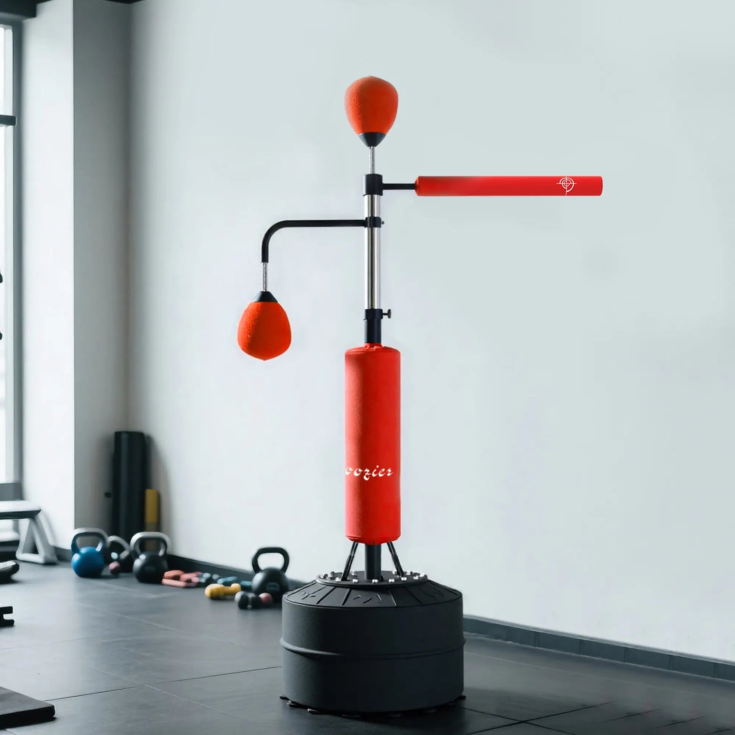 Soozier 4-In-1 Punching Bag for Adults, Freestanding Boxing Bag with 2 Speed Bag, Boxing Training Equipment with 360° Relax Bar, Reflex Bag, Adjustable Height, Red