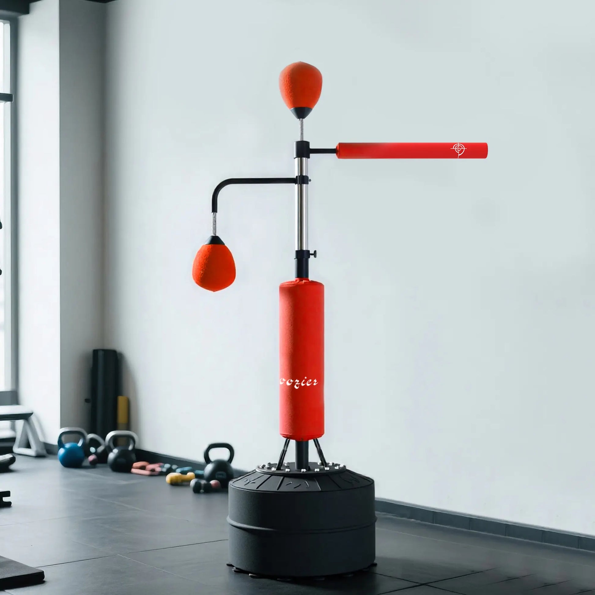 Soozier 4-In-1 Punching Bag for Adults, Freestanding Boxing Bag with 2 Speed Bag, Boxing Training Equipment with 360° Relax Bar, Reflex Bag, Adjustable Height, Red