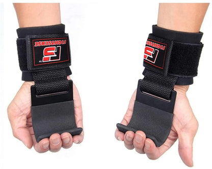 Heavy Duty Pro Metal Weight Lifting Gym Steel Hooks Pair Straps Wraps Hand Bar Bodybuilding Training Workout Black