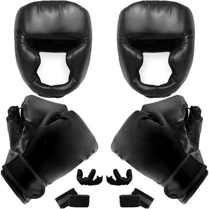 14 Pcs Boxing Set Boxing Equipment Set for Beginners Including 2 Pair of 6 Oz Boxing Gloves Headgear Helmet Hand Wraps Mouth Guards Gifts for Kids Beginners Training Equipment