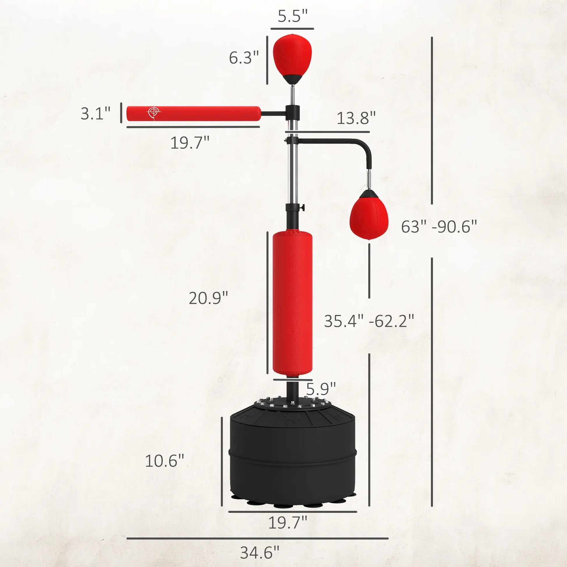 Soozier 4-In-1 Punching Bag for Adults, Freestanding Boxing Bag with 2 Speed Bag, Boxing Training Equipment with 360° Relax Bar, Reflex Bag, Adjustable Height, Red