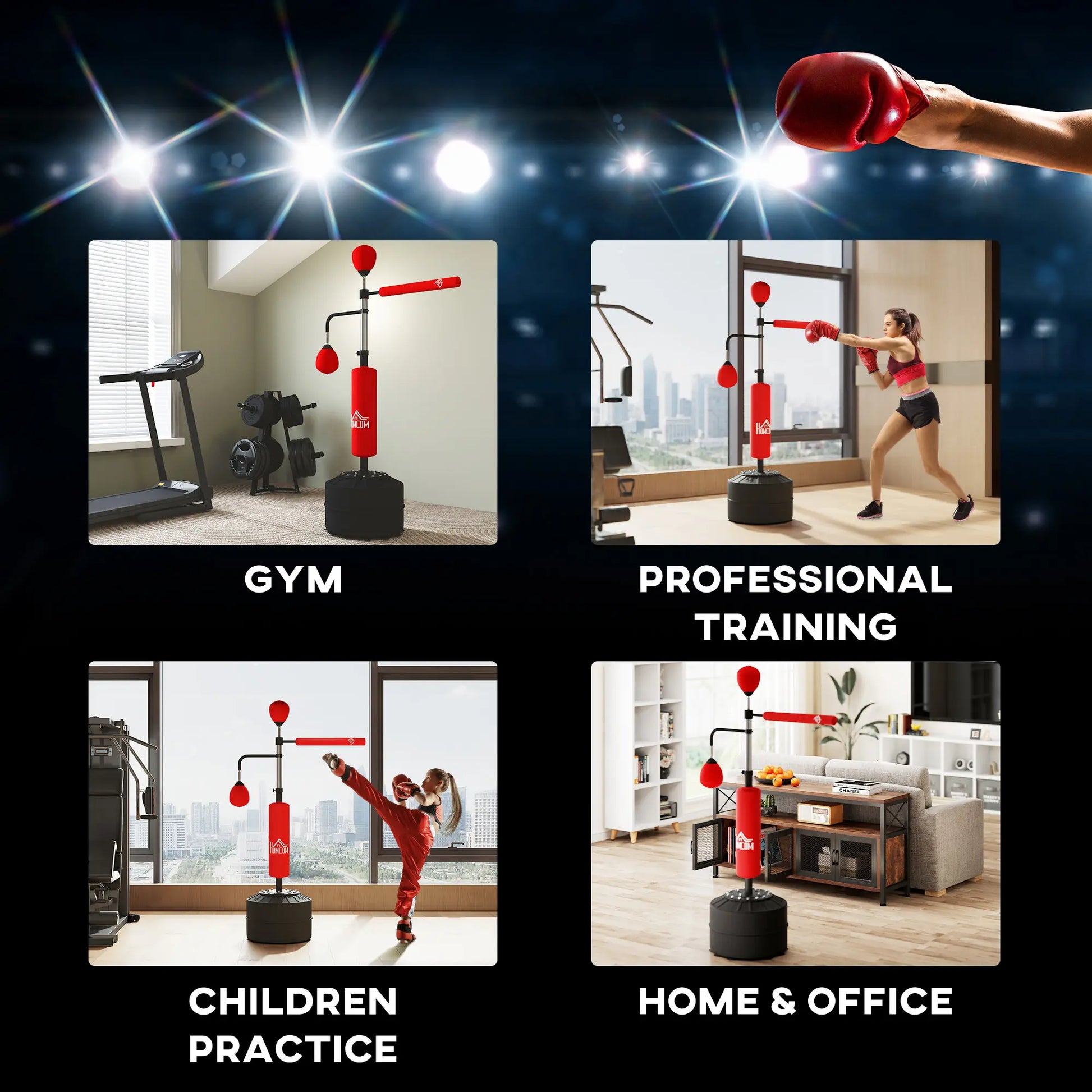 Soozier 4-In-1 Punching Bag for Adults, Freestanding Boxing Bag with 2 Speed Bag, Boxing Training Equipment with 360° Relax Bar, Reflex Bag, Adjustable Height, Red