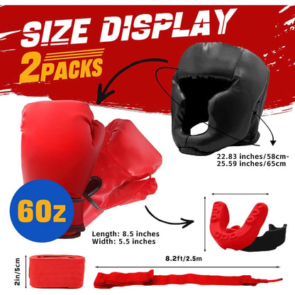 14 Pcs Boxing Set Boxing Equipment Set for Beginners Including 2 Pair of 6 Oz Boxing Gloves Headgear Helmet Hand Wraps Mouth Guards Gifts for Kids Beginners Training Equipment