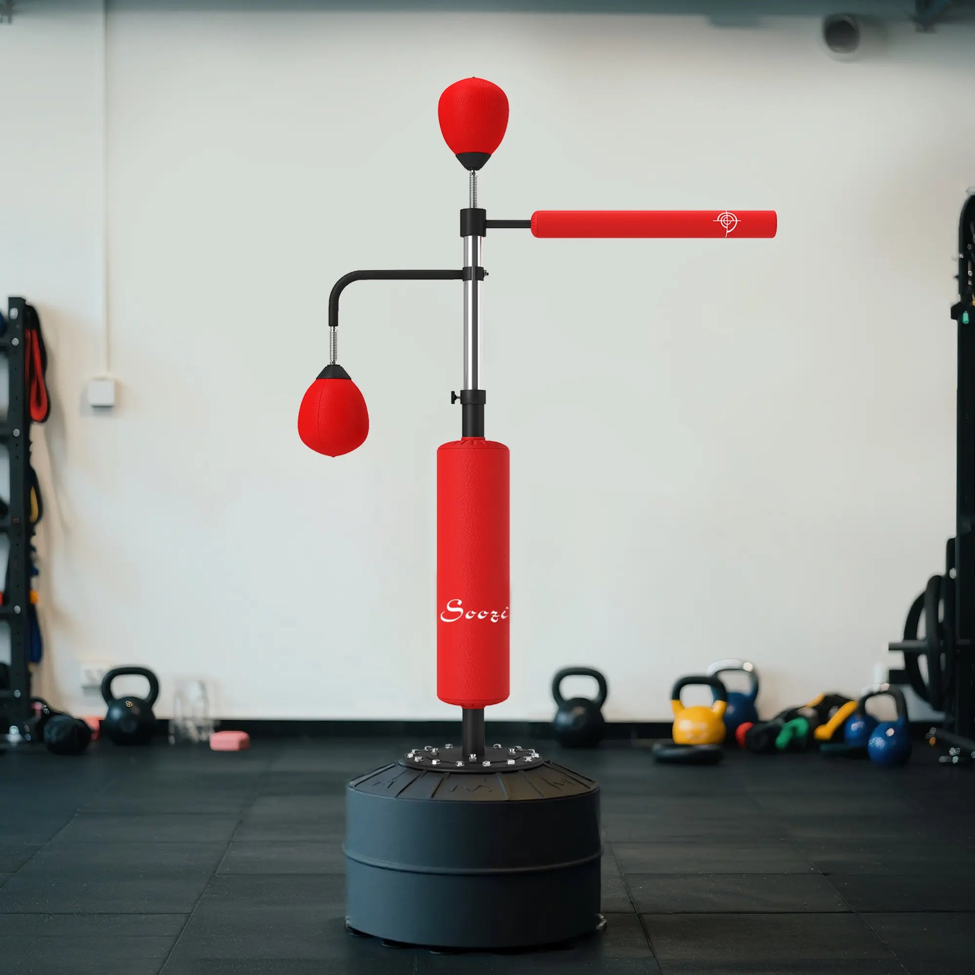 Soozier 4-In-1 Punching Bag for Adults, Freestanding Boxing Bag with 2 Speed Bag, Boxing Training Equipment with 360° Relax Bar, Reflex Bag, Adjustable Height, Red
