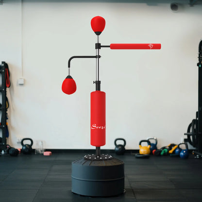 Soozier 4-In-1 Punching Bag for Adults, Freestanding Boxing Bag with 2 Speed Bag, Boxing Training Equipment with 360° Relax Bar, Reflex Bag, Adjustable Height, Red